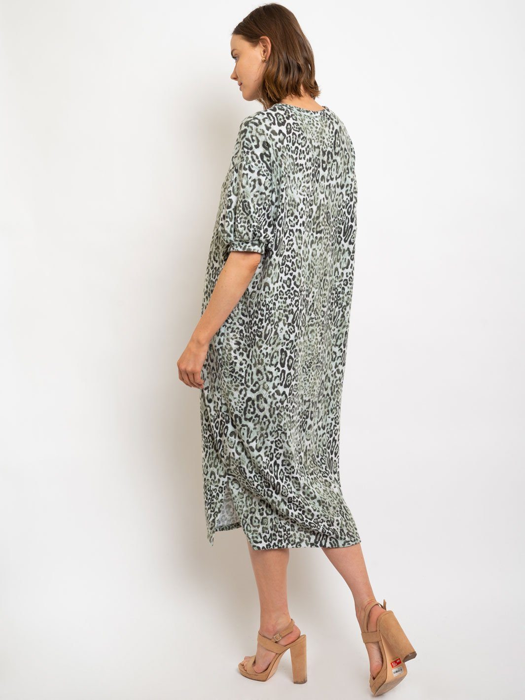 WOMEN'S GREEN ANIMAL PRINT MIDI DRESS