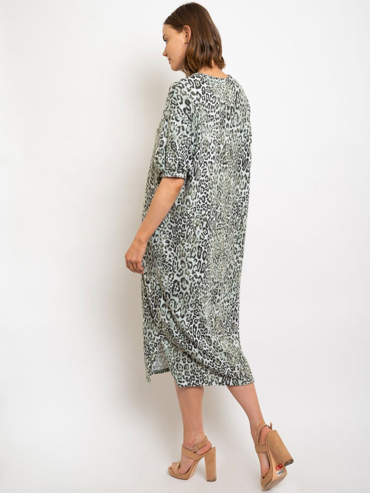 WOMEN'S GREEN ANIMAL PRINT MIDI DRESS