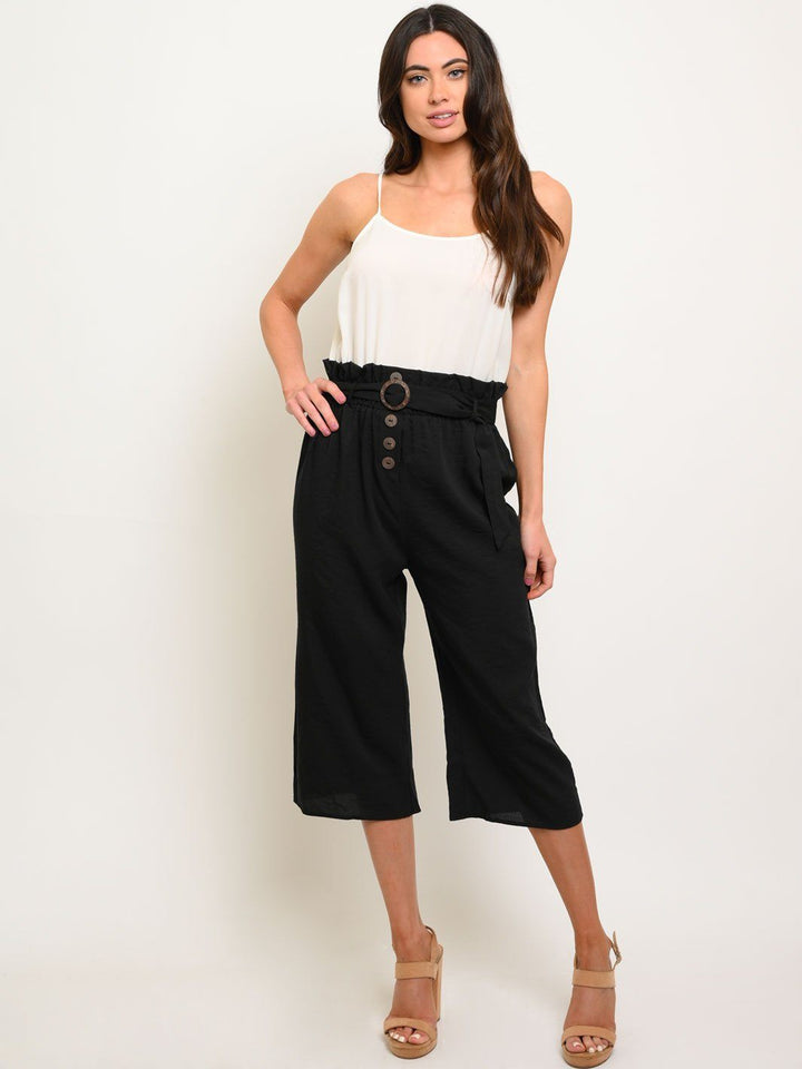 WOMEN'S WAIST TIE BUTTON DETAIL JUMPSUIT