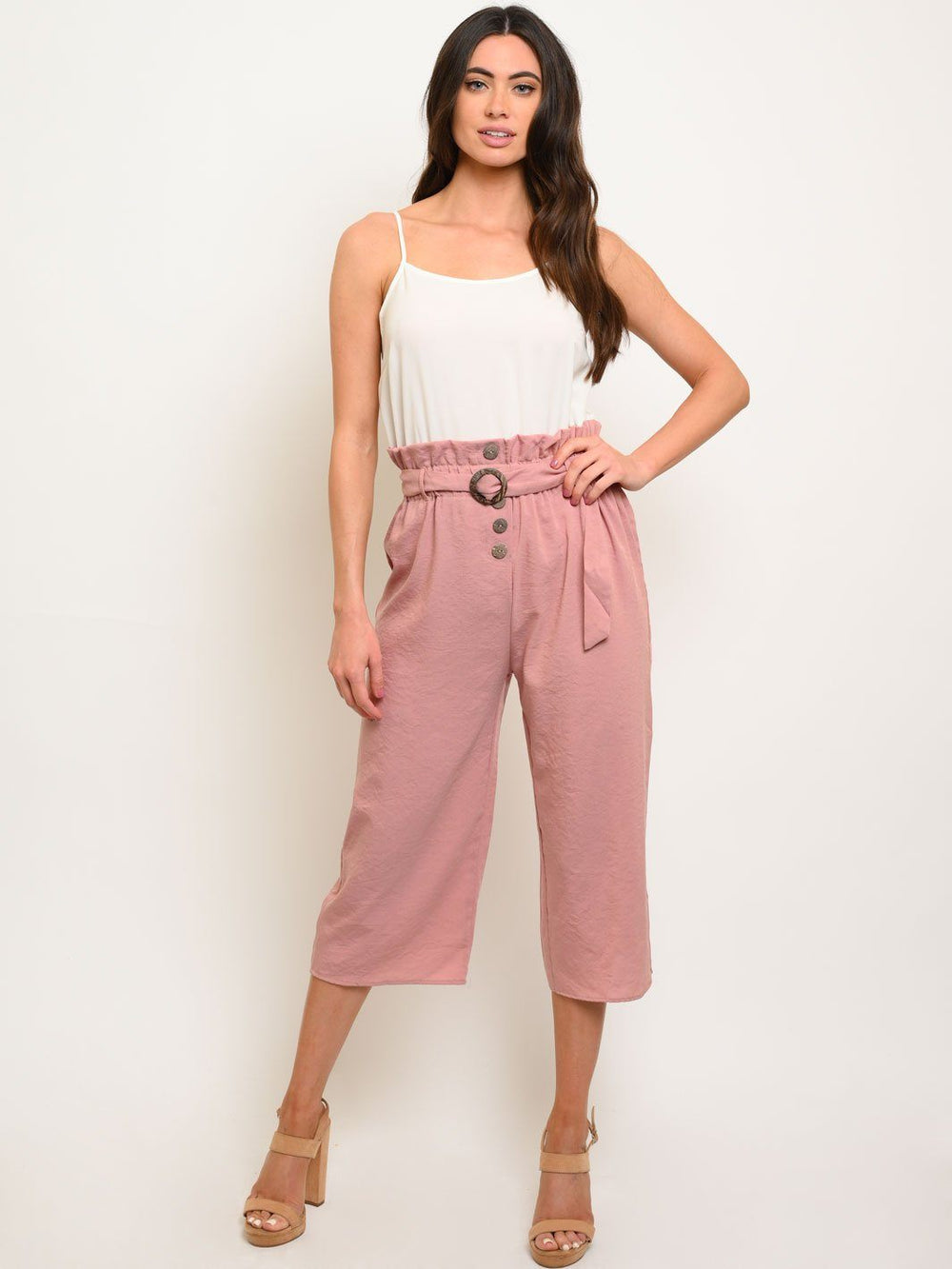 WOMEN'S WAIST TIE BUTTON DETAIL JUMPSUIT