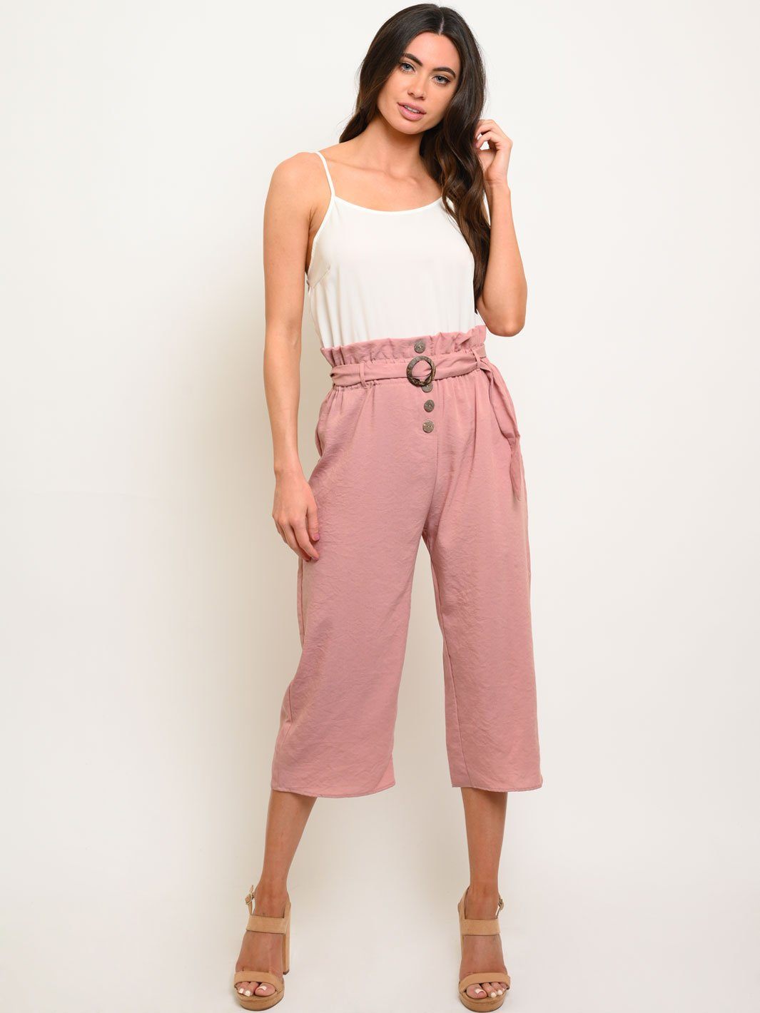 WOMEN'S WAIST TIE BUTTON DETAIL JUMPSUIT