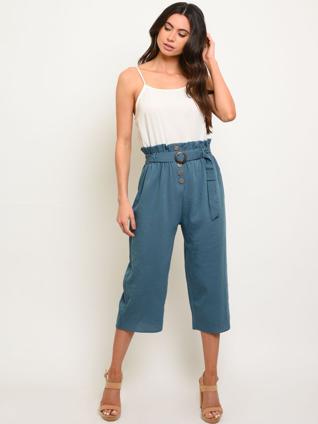 WOMEN'S WAIST TIE BUTTON DETAIL JUMPSUIT