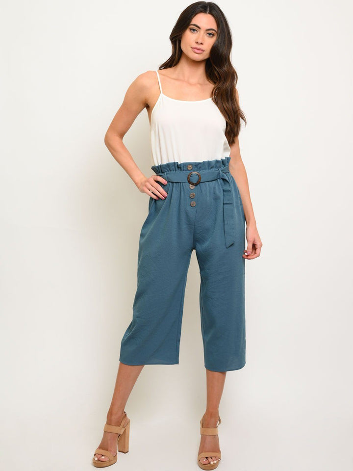 WOMEN'S WAIST TIE BUTTON DETAIL JUMPSUIT