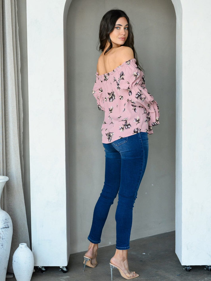 WOMEN'S OFF SHOULDER LONG SLEEVE FLORAL TUNIC TOP