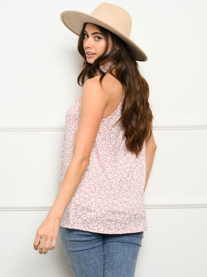 WOMEN'S SLEEVELESS TURTLE NECK ANIMAL PRINT TOP