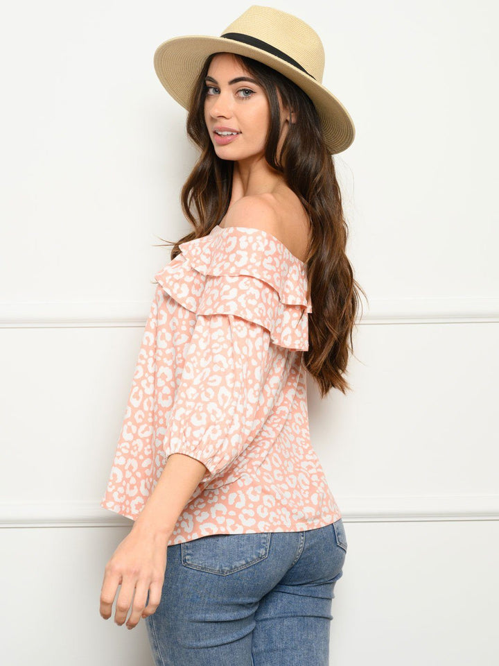 WOMEN'S 3/4 SLEEVE OFF SHOULDER RUFFLE TOP