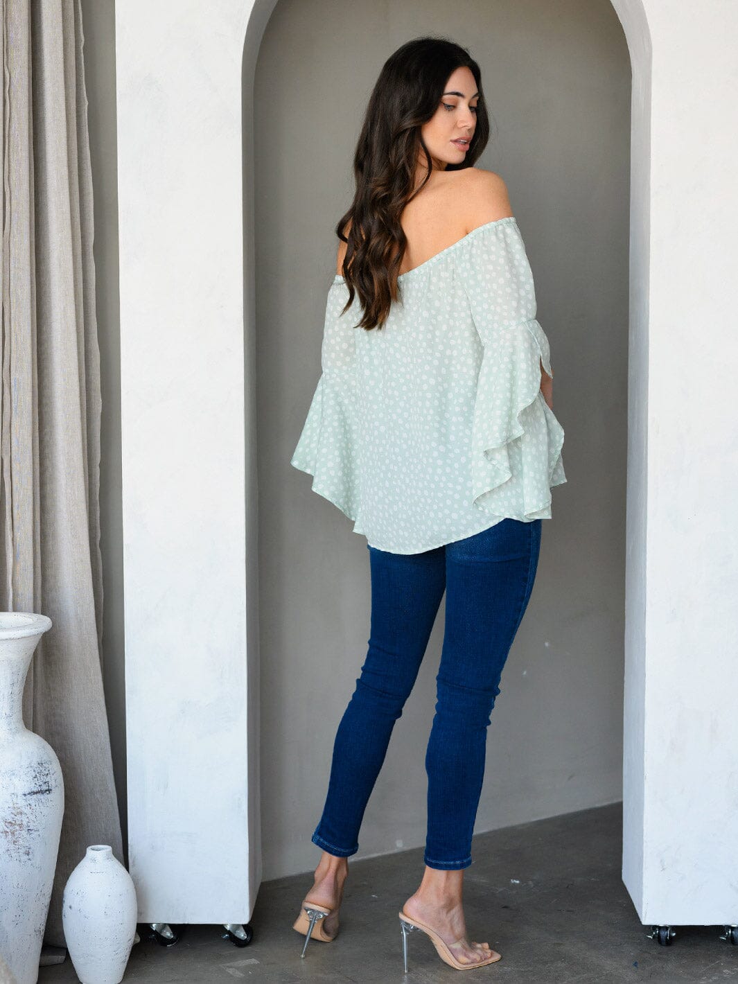 WOMEN'S OFF SHOULDER BELL SLEEVE ANIMAL PRINT TUNIC TOP