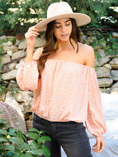 WOMEN'S LONG SLEEVE OFF SHOULDER POLKA DOTS TOP