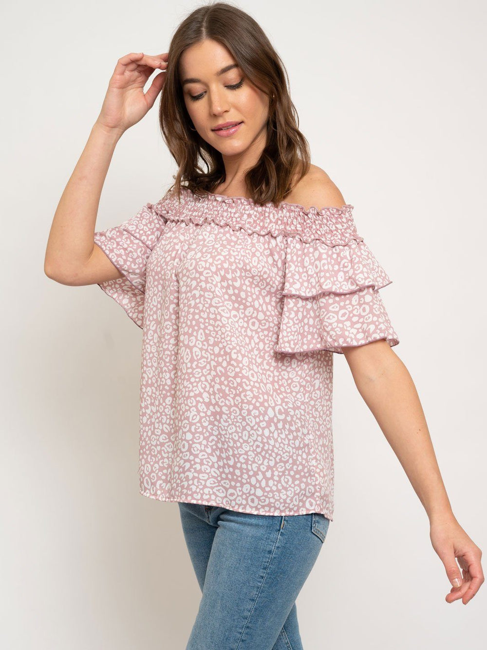 WOMEN'S OFF SHOULDER RUFFLE SLEEVE TOP