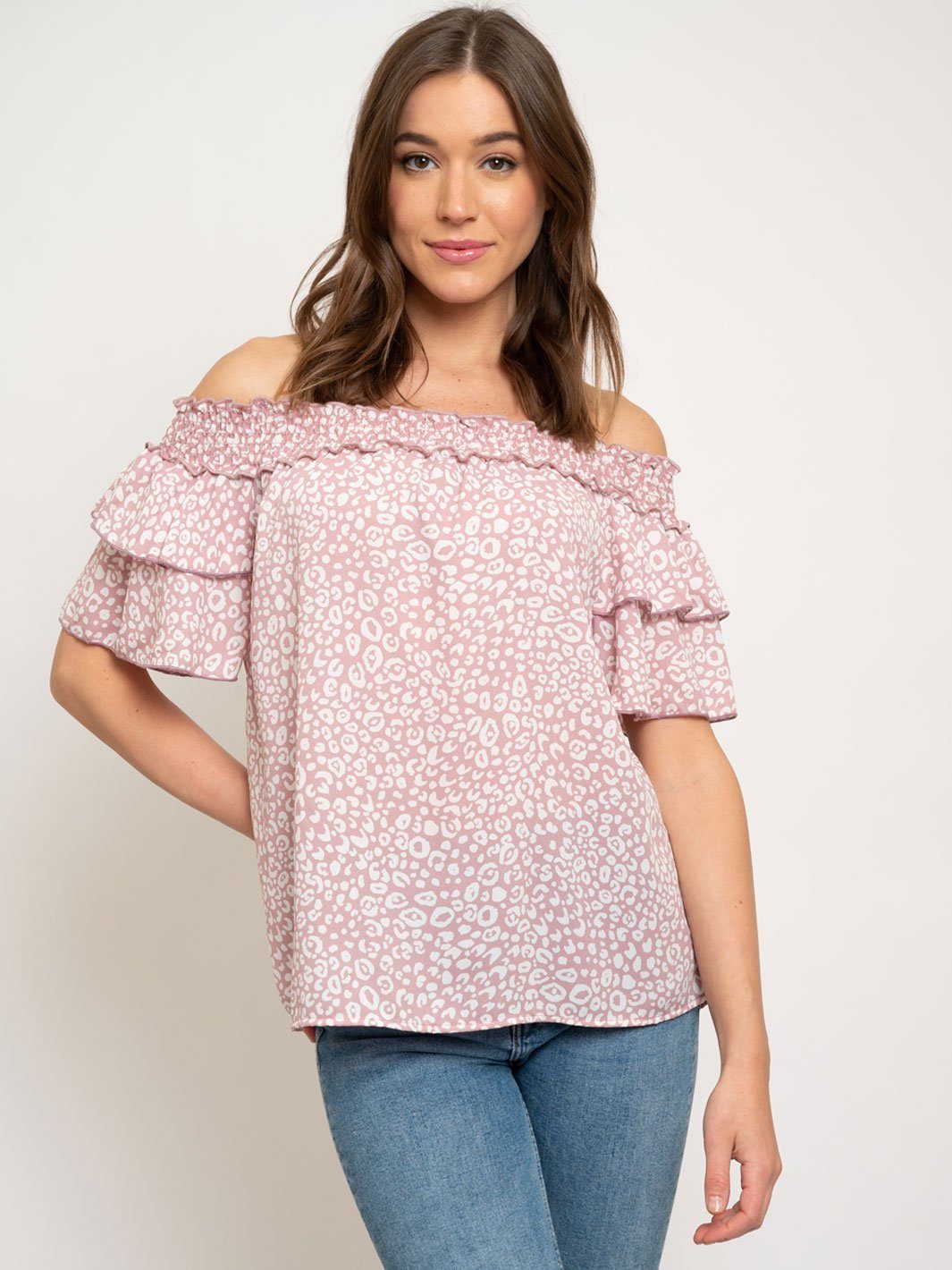 WOMEN'S OFF SHOULDER RUFFLE SLEEVE TOP