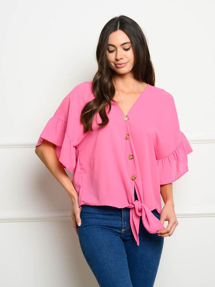 WOMEN'S 3/4 BELL SLEEVES BUTTON UP TOP