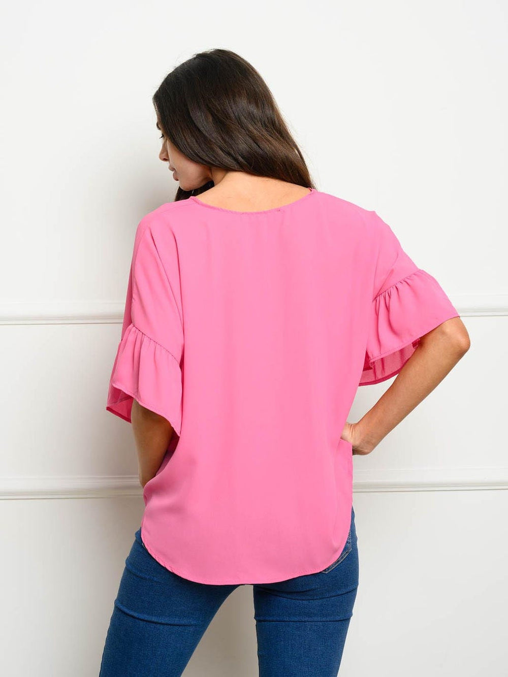 WOMEN'S 3/4 BELL SLEEVES BUTTON UP TOP