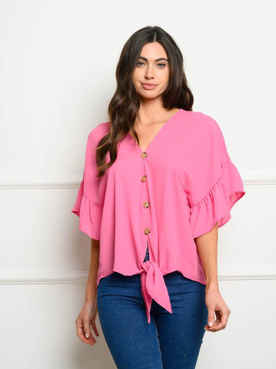 WOMEN'S 3/4 BELL SLEEVES BUTTON UP TOP