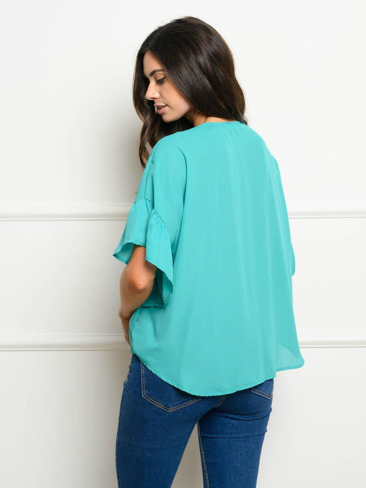 WOMEN'S 3/4 BELL SLEEVES BUTTON UP TOP