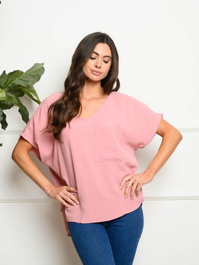 WOMEN'S SHORT SLEEVE FRONT POCKET TOP