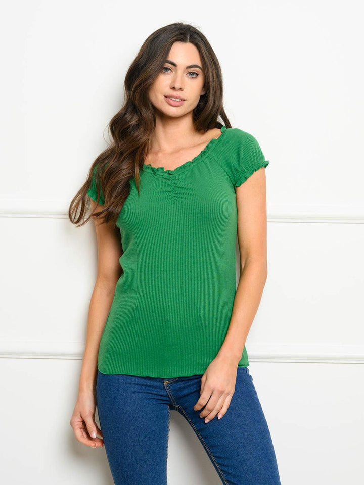WOMEN'S SHORT SLEEVE FRONT RUCHED TOP