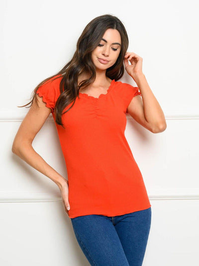 WOMEN'S SHORT SLEEVE FRONT RUCHED TOP