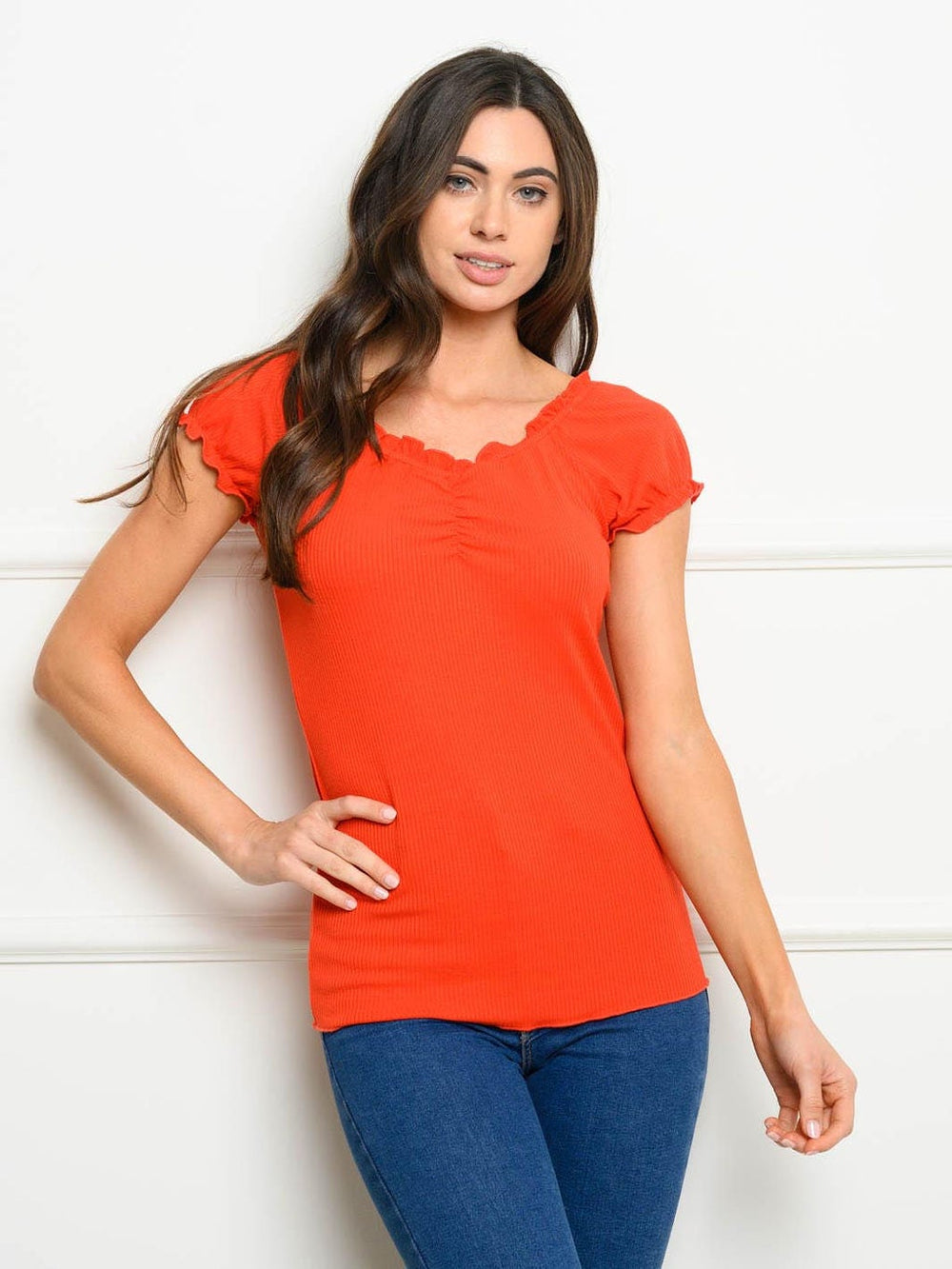 WOMEN'S SHORT SLEEVE FRONT RUCHED TOP