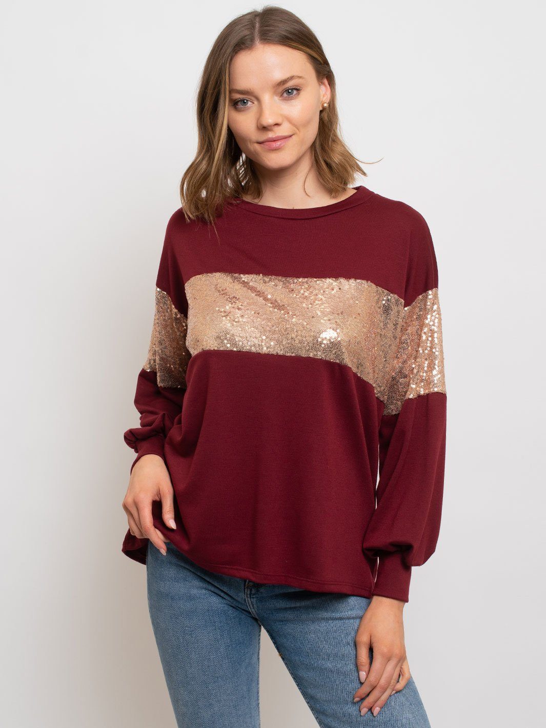 WOMEN'S LONG SLEEVE SEQUIN TOP