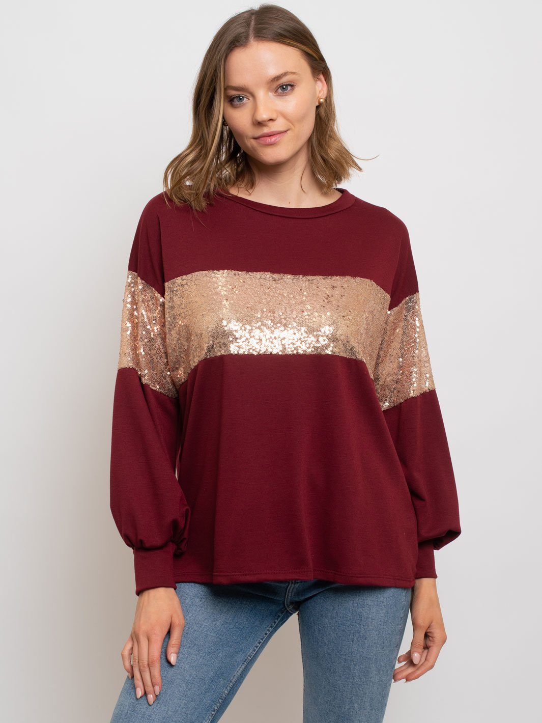 WOMEN'S LONG SLEEVE SEQUIN TOP