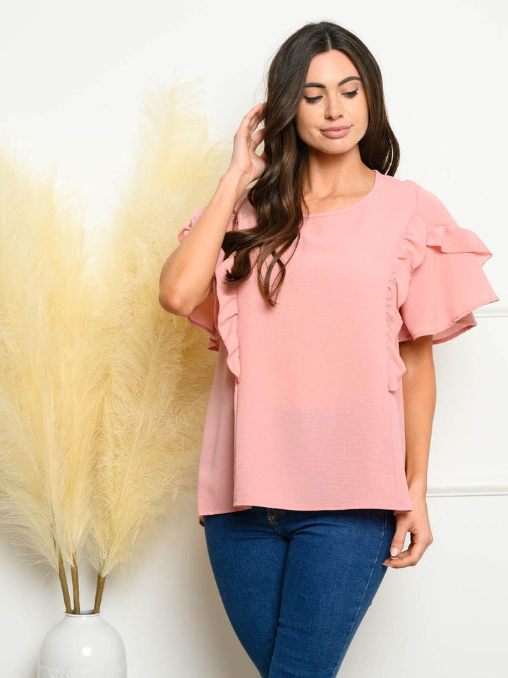 WOMEN'S SHORT RUFFLE SLEEVE TUNIC TOP