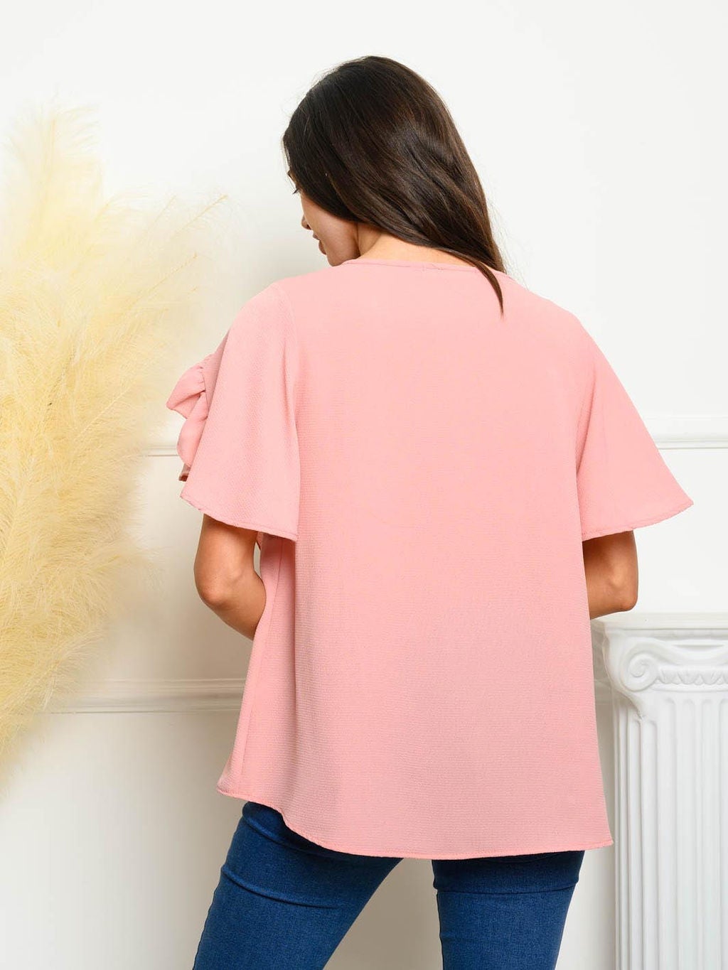 WOMEN'S SHORT RUFFLE SLEEVE TUNIC TOP