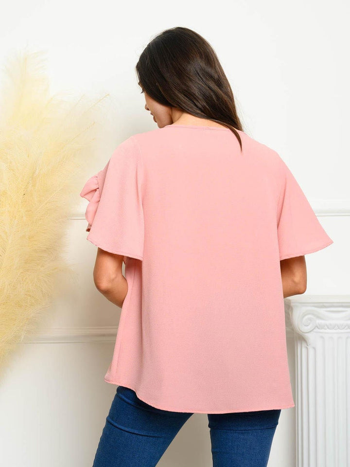 WOMEN'S SHORT RUFFLE SLEEVE TUNIC TOP