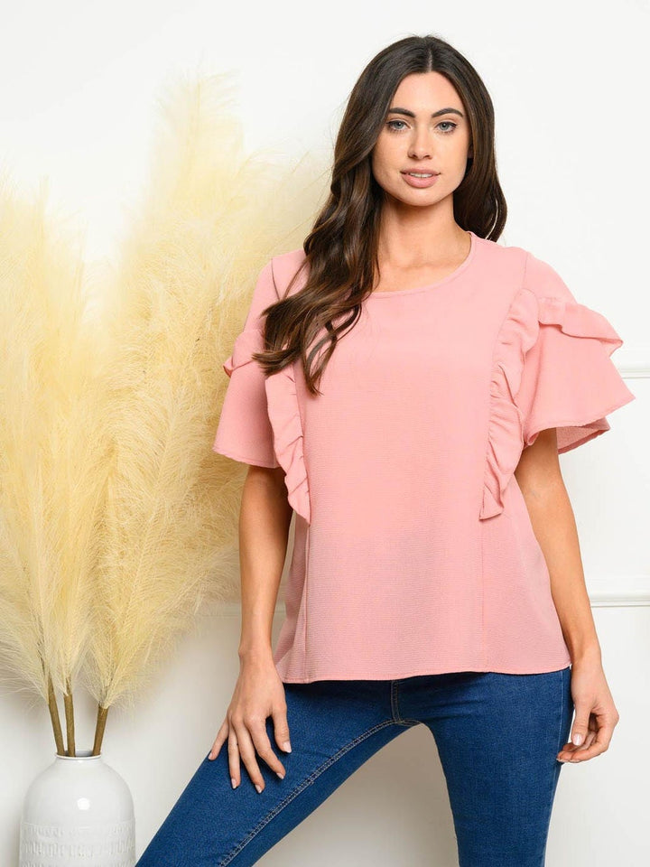WOMEN'S SHORT RUFFLE SLEEVE TUNIC TOP