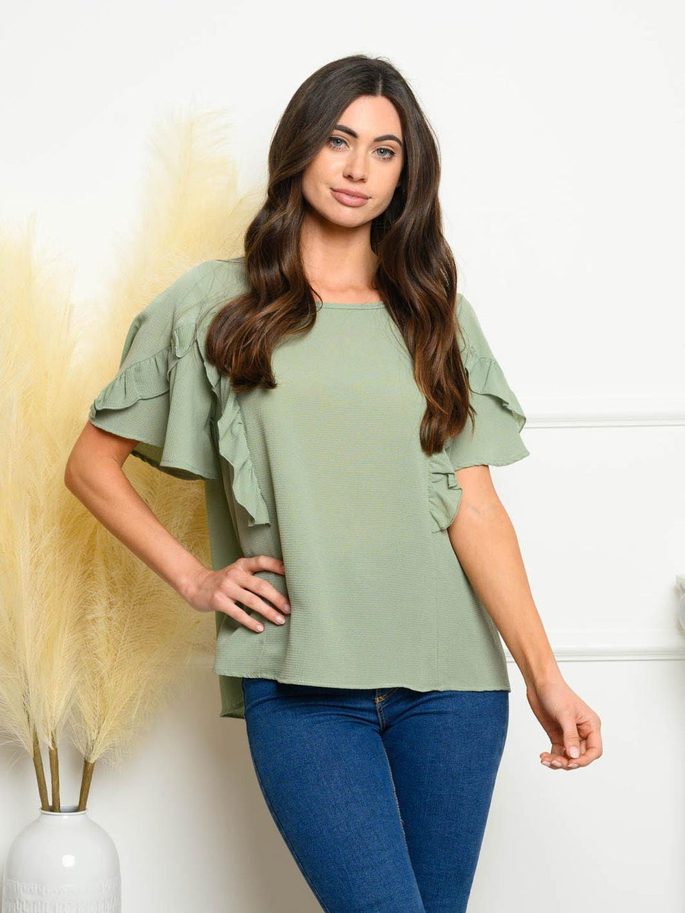 WOMEN'S SHORT RUFFLE SLEEVE TUNIC TOP