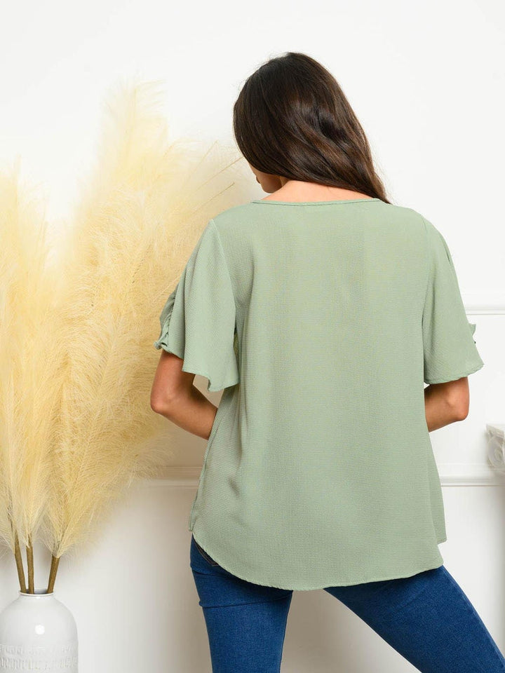 WOMEN'S SHORT RUFFLE SLEEVE TUNIC TOP
