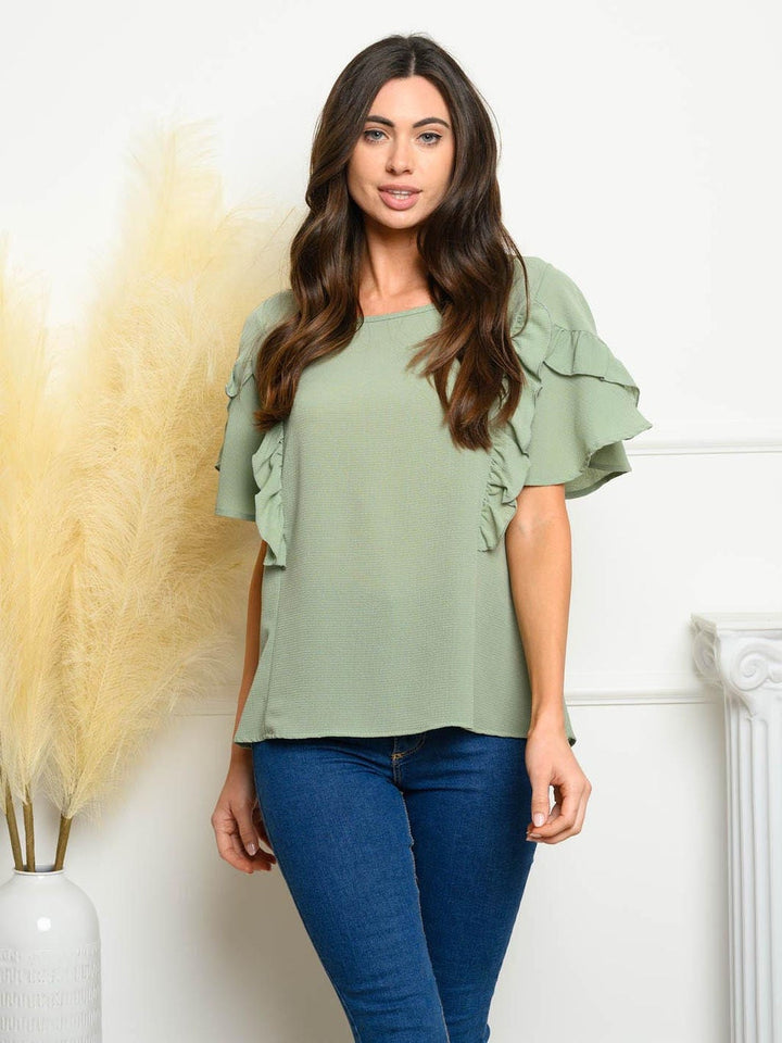 WOMEN'S SHORT RUFFLE SLEEVE TUNIC TOP