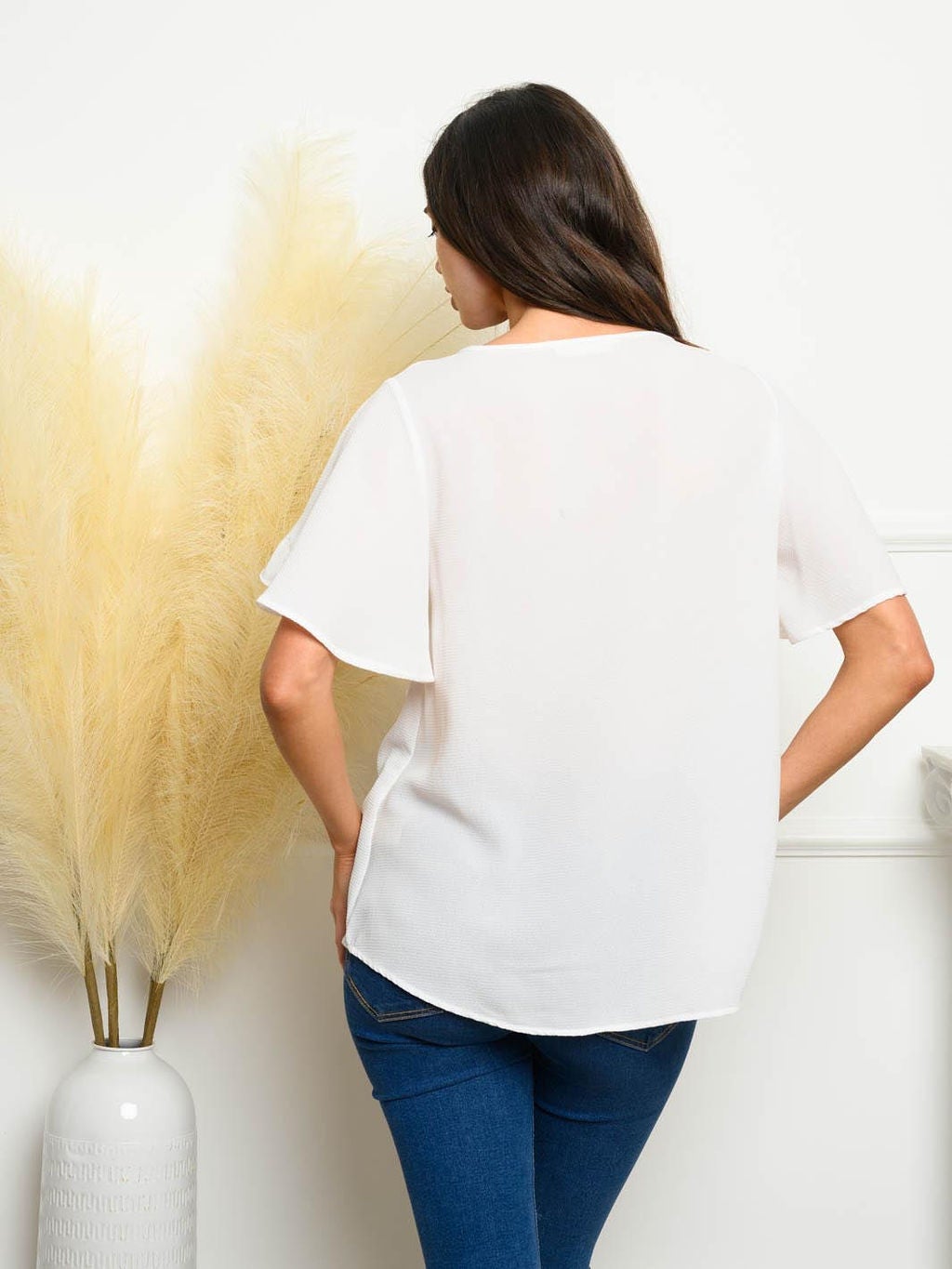 WOMEN'S SHORT RUFFLE SLEEVE TUNIC TOP