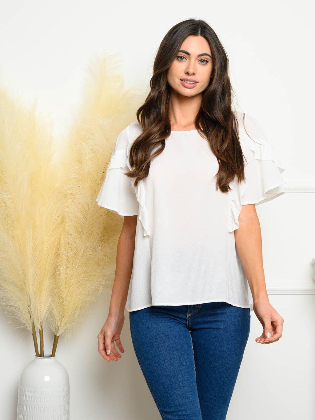 WOMEN'S SHORT RUFFLE SLEEVE TUNIC TOP