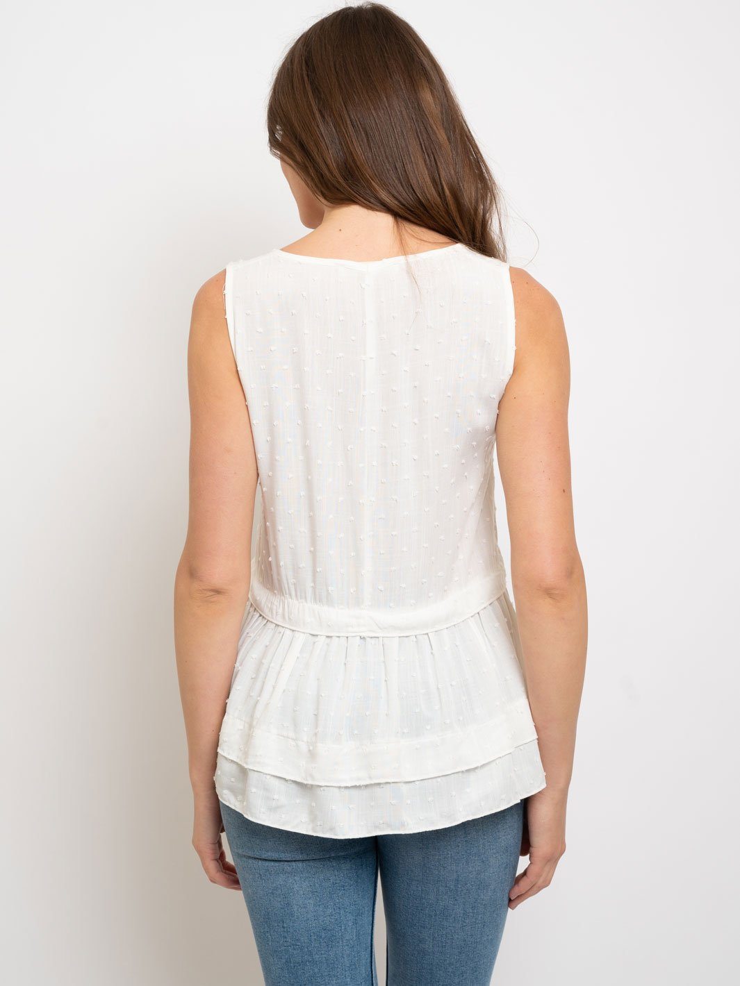 WOMEN'S SWISS DOTS RUFFLE TANK TOP
