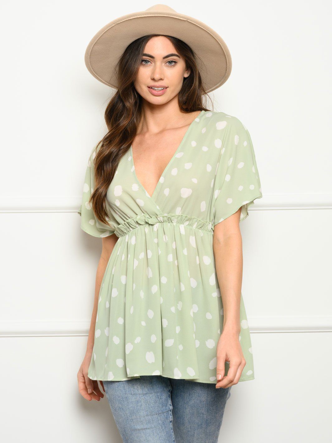 WOMEN'S SHORT SLEEVE V-NECK TUNIC TOP