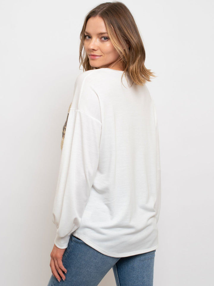 WOMEN'S LONG SLEEVE SEQUIN ANIMAL PRINT TOP