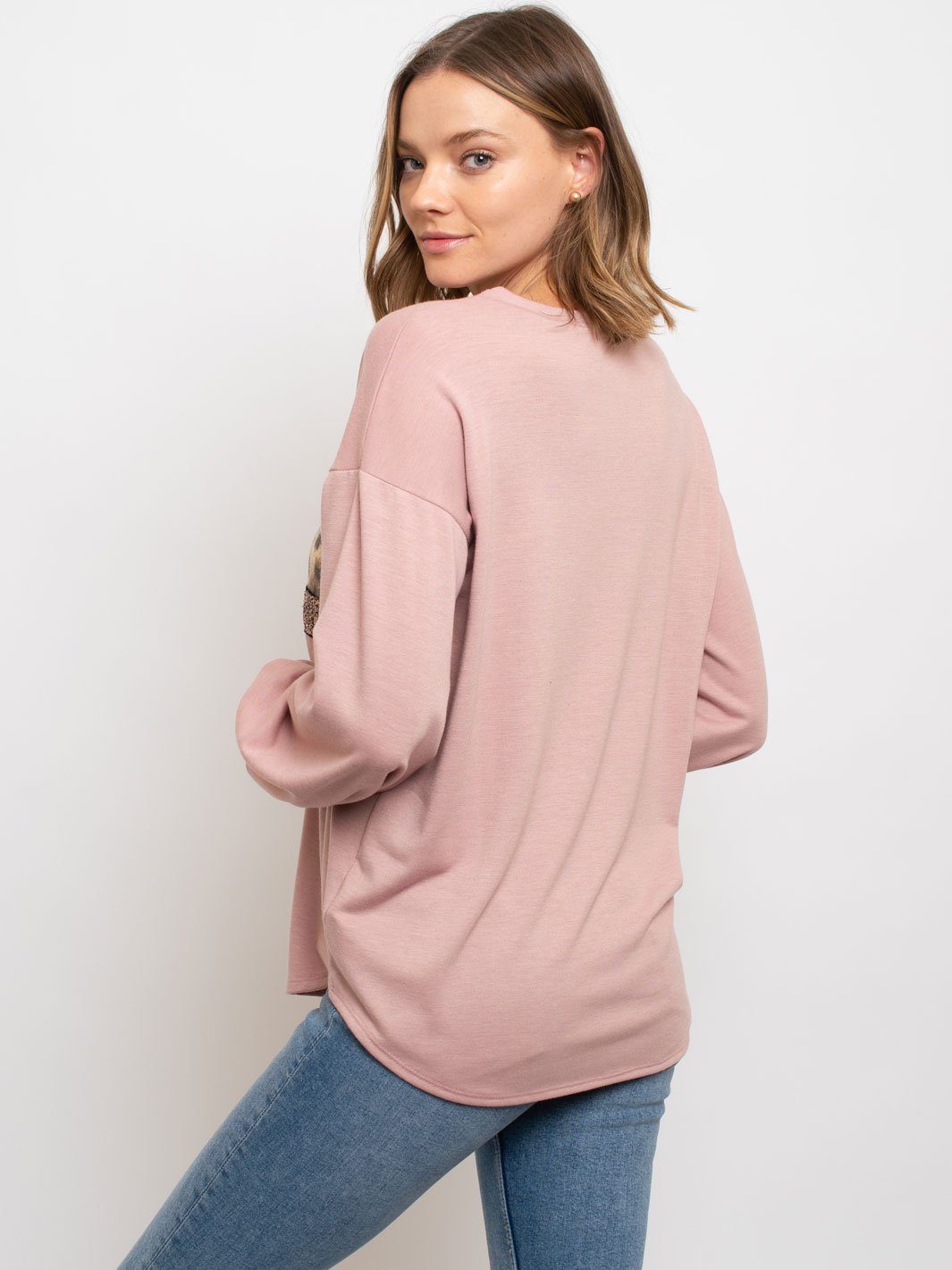 WOMEN'S LONG SLEEVE SEQUIN ANIMAL PRINT TOP