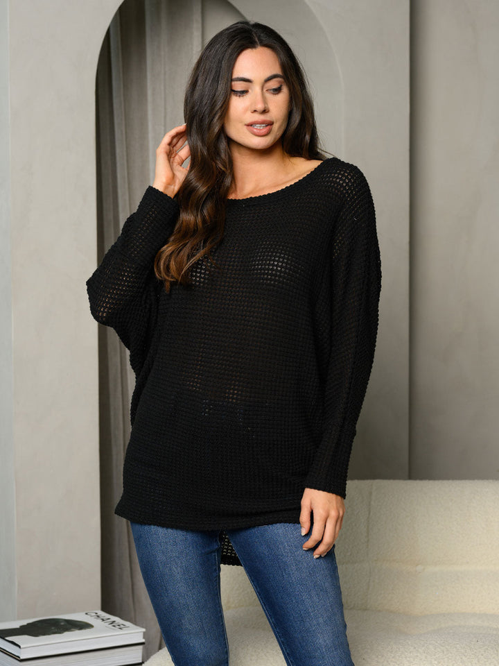 WOMEN'S LONG SLEEVE WAFFLE TUNIC TOP