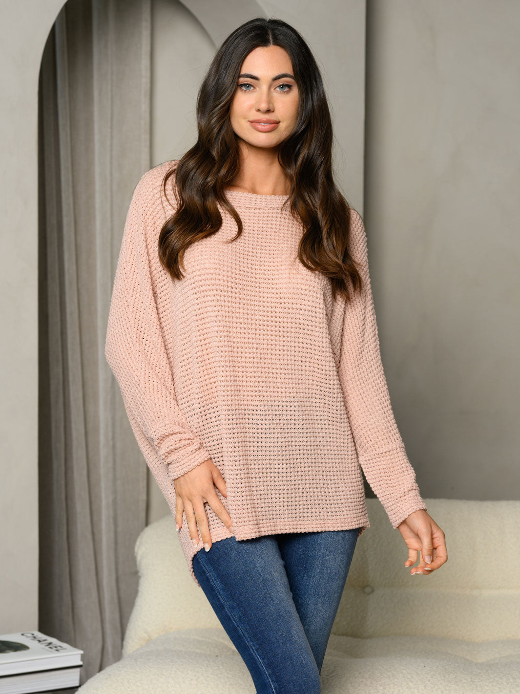 WOMEN'S LONG SLEEVE WAFFLE TUNIC TOP