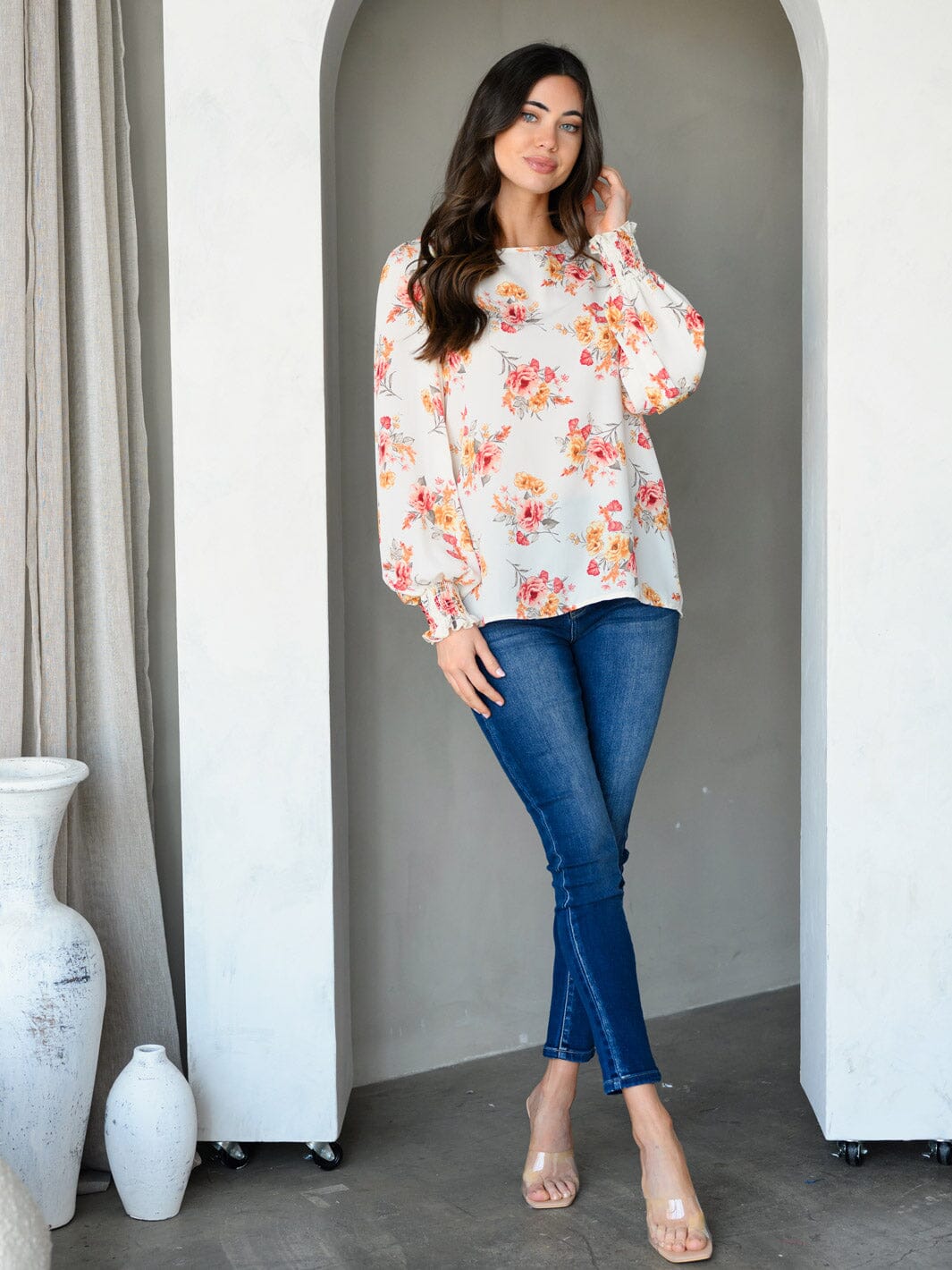 WOMEN'S LONG SLEEVE FLORAL TUNIC TOP