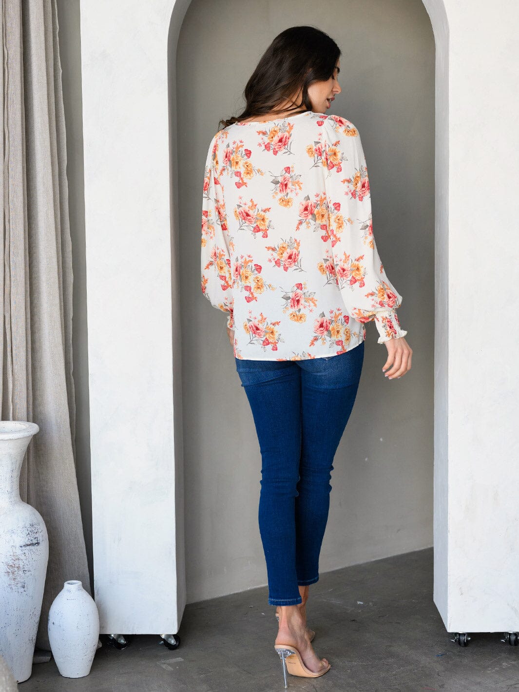 WOMEN'S LONG SLEEVE FLORAL TUNIC TOP