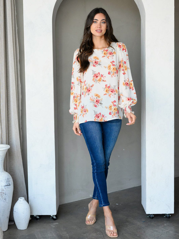 WOMEN'S LONG SLEEVE FLORAL TUNIC TOP