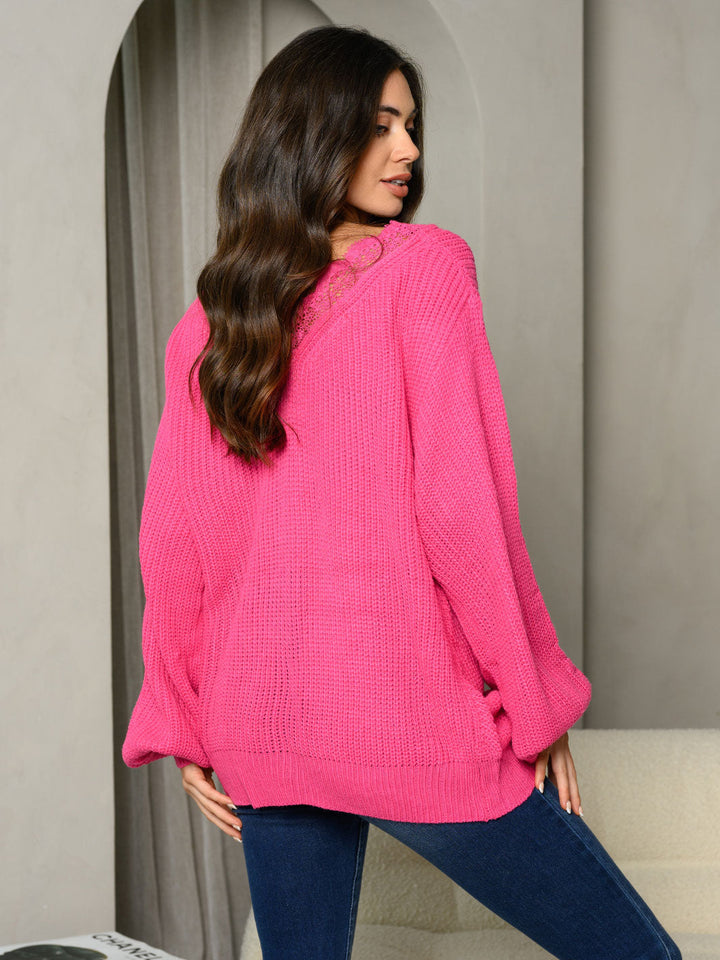 WOMEN'S LONG SLEEVE LACE TRIM SWEATER TOP