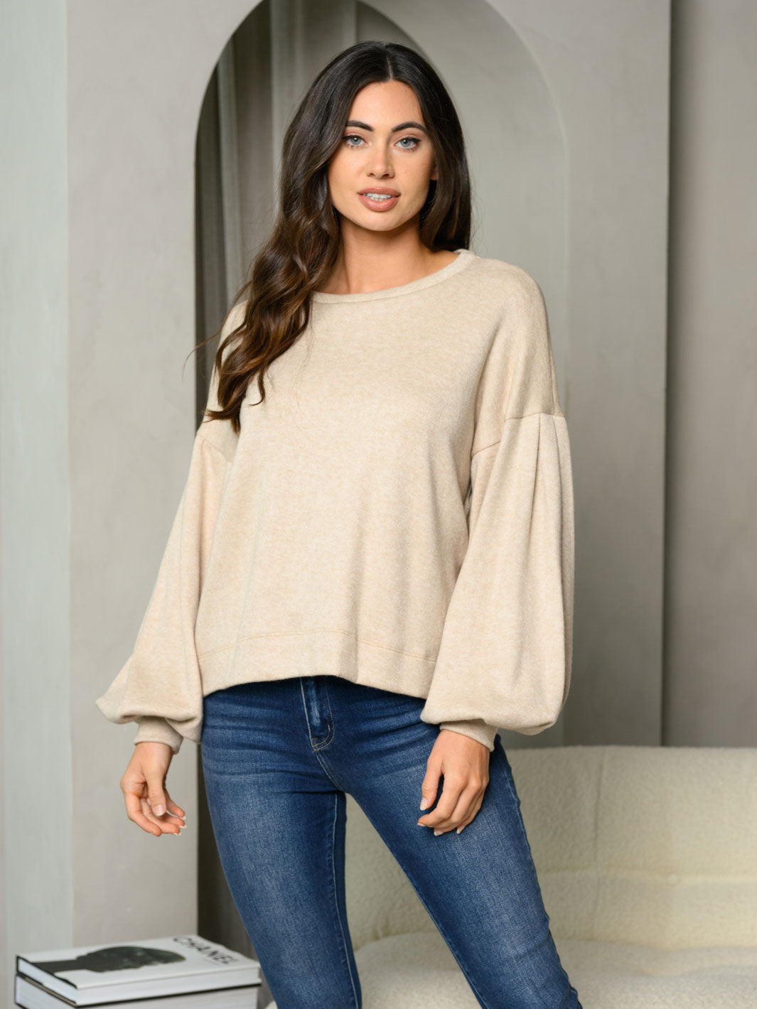 WOMEN'S LONG BALLON SLEEVE TUNIC TOP