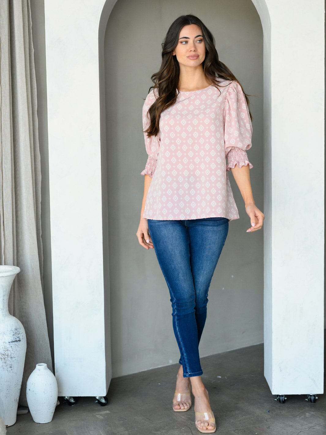 WOMEN'S 3/4 SLEEVES MULTI PRINT TUNIC TOP