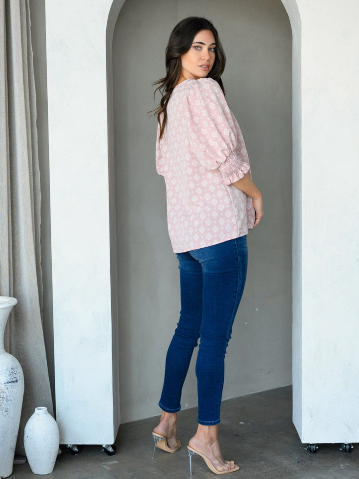 WOMEN'S 3/4 SLEEVES MULTI PRINT TUNIC TOP