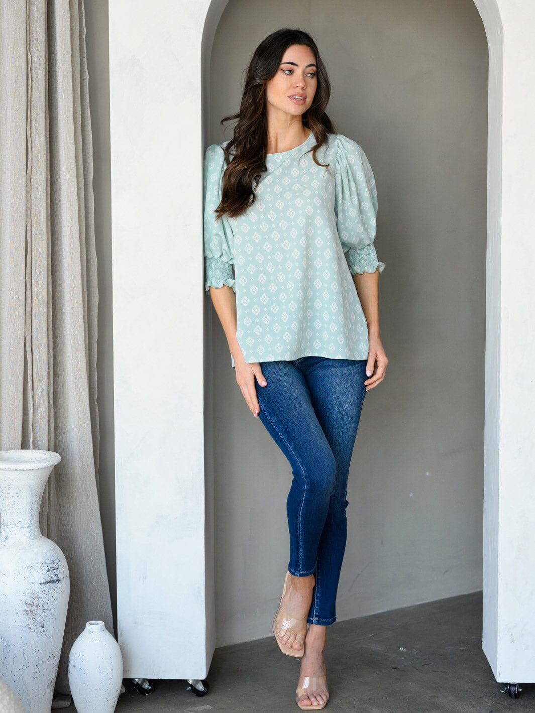 WOMEN'S 3/4 SLEEVES MULTI PRINT TUNIC TOP