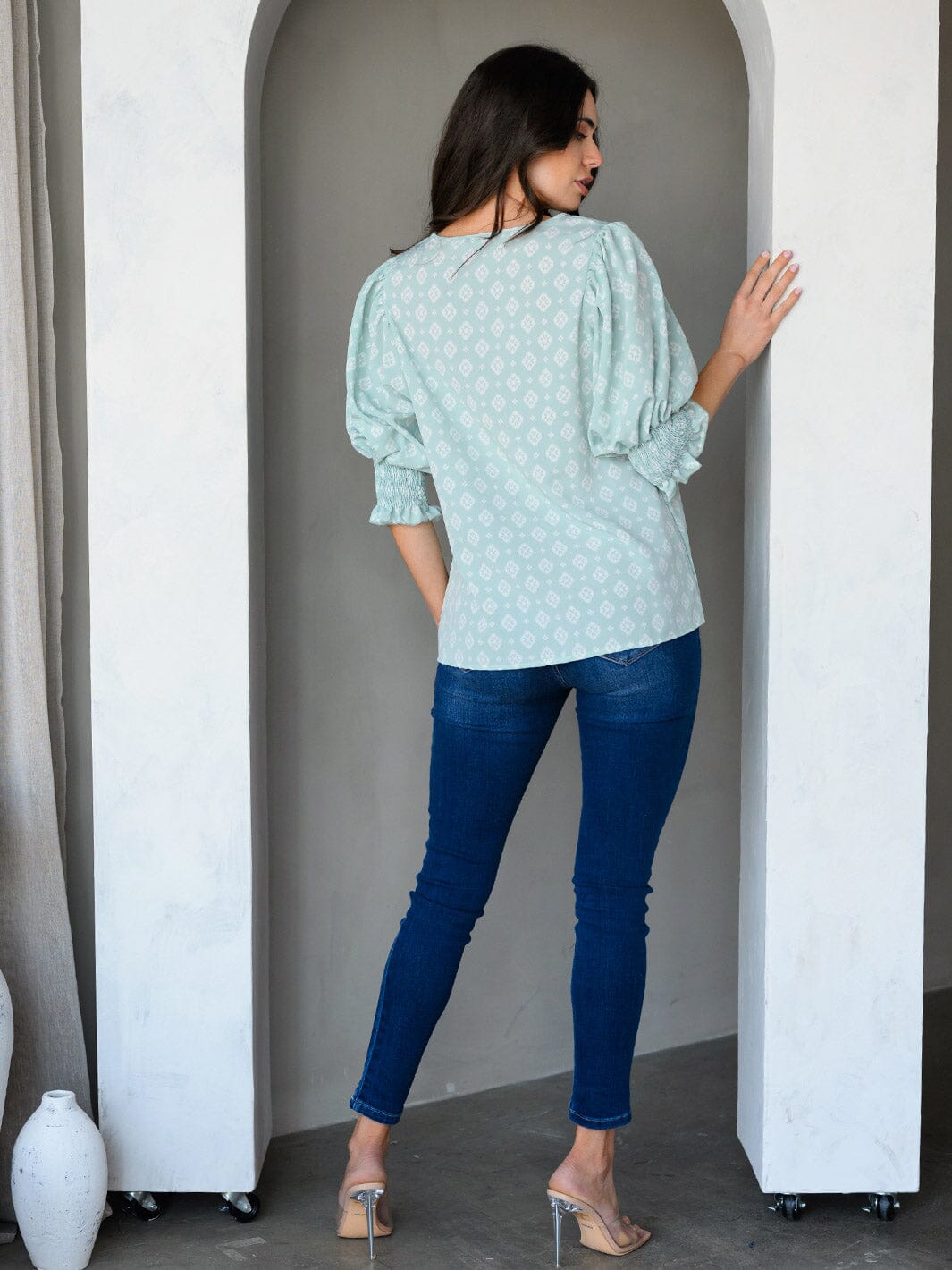 WOMEN'S 3/4 SLEEVES MULTI PRINT TUNIC TOP