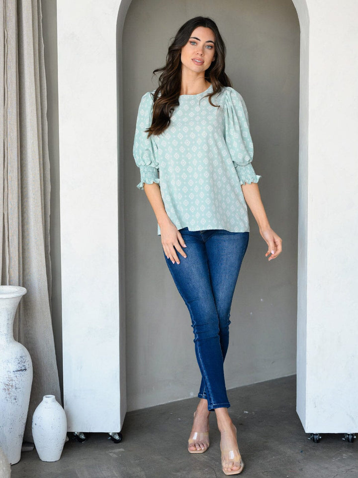 WOMEN'S 3/4 SLEEVES MULTI PRINT TUNIC TOP