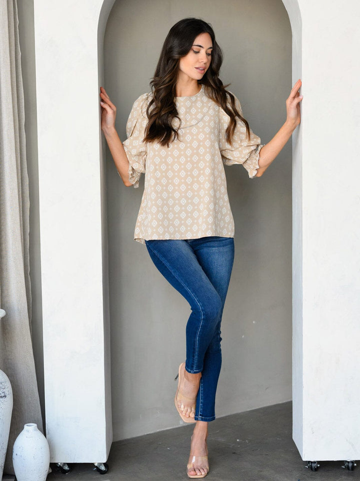 WOMEN'S 3/4 SLEEVES MULTI PRINT TUNIC TOP